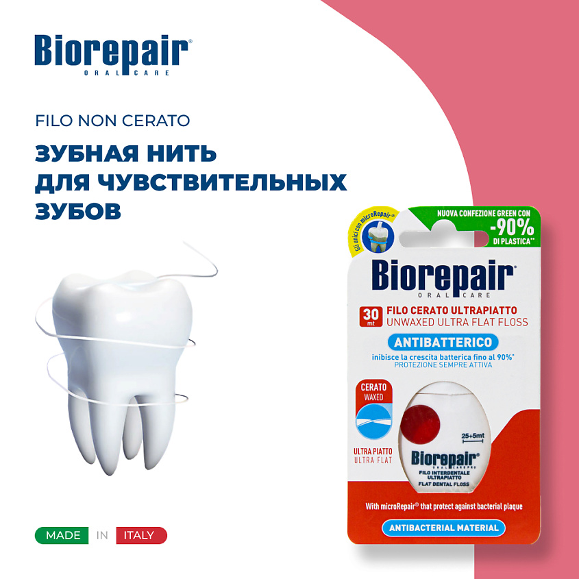 BIOREPAIR Ультра плоская зубная нить без воска Filo Non Cerato купить