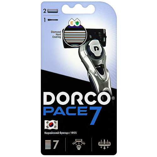 DORCO Бритва с 2 сменными кассетами PACE7, 7-лезвийная dorco бритва с 2 сменными кассетами pace4 4 лезвийная 1