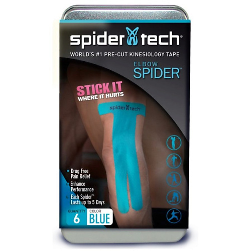 SPIDERTECH Тейп преднарезанный для локтевой части 6 штук черный