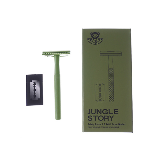JUNGLE STORY Безопасный станок для бритья зеленый с лезвиями в комплекте jungle story прокладки ежедневные 24