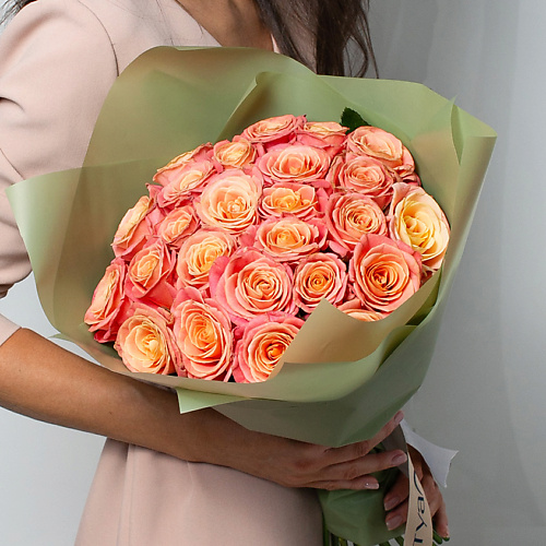 ЛЭТУАЛЬ FLOWERS Букет из персиковых роз 21 шт.(40 см) лэтуаль flowers букет из высоких белых роз эквадор 75 шт 70 см