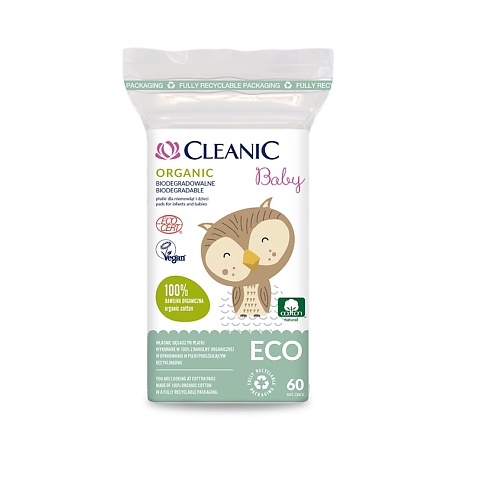 CLEANIC Ватные подушечки косметические для младенцев и детей из органического хлопка 60 bella ватные диски из органического хлопка cotton 60 0