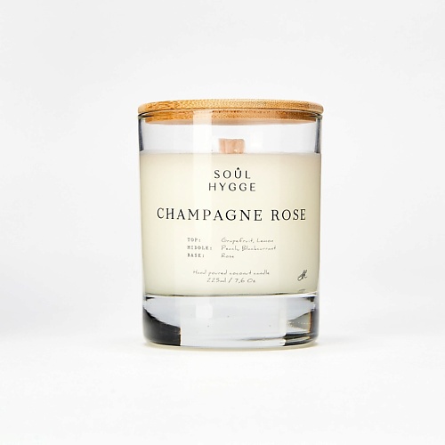 SOUL HYGGE Ароматическая свеча CHAMPAGNE ROSÉ с деревянным фитилем 222 aromako свеча rose champagne 150