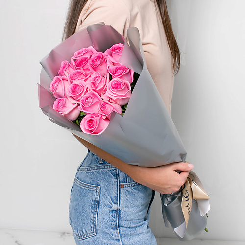 ЛЭТУАЛЬ FLOWERS Букет из розовых роз 15 шт. (40 см) открытка формовая букет из роз 13 х 17 см