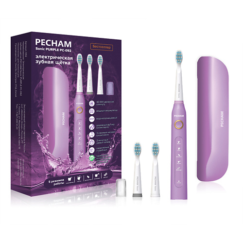 PECHAM Электрическая зубная щетка Sonic Purple + 3 насадки pecham детская электрическая зубная щетка pecham kids smart 3