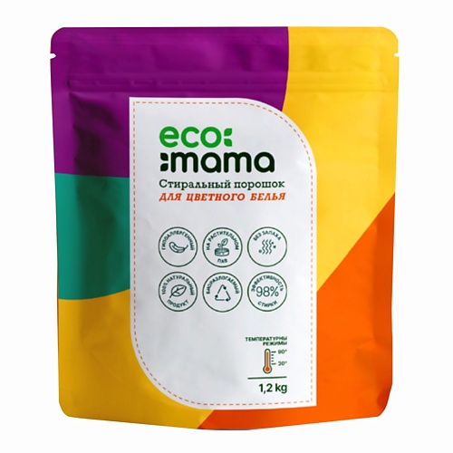 ECO MAMA Стиральный порошок для цветного белья 1200 naturtek экологичный гипоаллергенный порошок для стирки детского белья концентрат без аромата 800