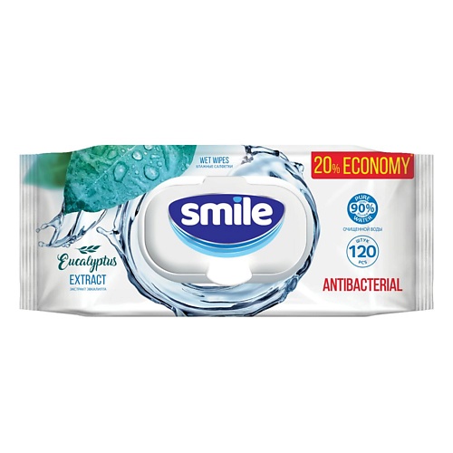 SMILE WONDERLAND Влажные салфетки с экстрактом эвкалипта Antibacterial effect 120 лэтуаль влажные очищающие салфетки с экстрактом бамбука