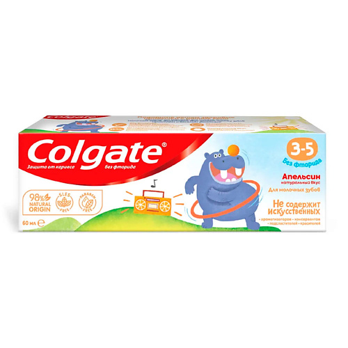 COLGATE Зубная паста Детская без фторида  3-5лет 60 зубная паста детская colgate 0 2 без фторида для детей от 0 до 2 лет со вкусом нежных фруктов 40 мл