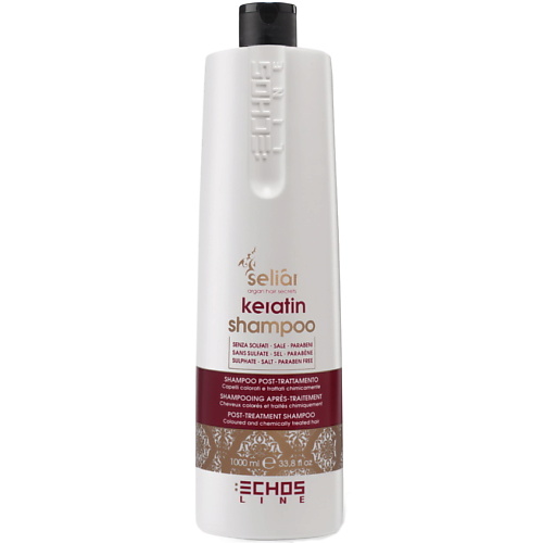 ECHOS LINE Восстанавливающий шампунь для окрашенных и поврежденных волос SELIAR KERATIN 1000 global keratin шампунь cbd vegan line 650 мл