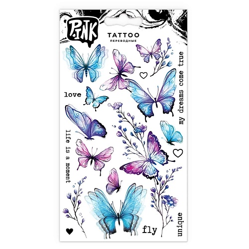 P.INK Наклейки-тату переводные Голубые бабочки юнландия наклейки гелевые пастельные бабочки с блестками