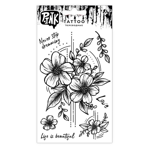 P.INK Наклейки-тату переводные Цветы с надписями черно-белые наклейки черно белые котыбумажные 9 17 5 6 листов