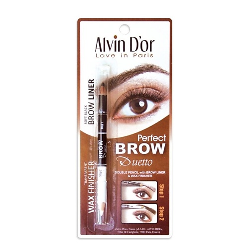 ALVIN D’OR Профессиональный дуэт для бровей карандаш + воск Brow Perfect карандаш для бровей eye brow pencil 6 087 02 2 темно коричневый 1 г