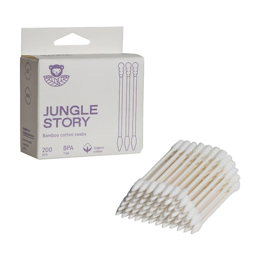 JUNGLE STORY Ватные палочки с заостренным и спиральным наконечником 200.0 jungle story ватные диски небеленые ультра мягкие 100