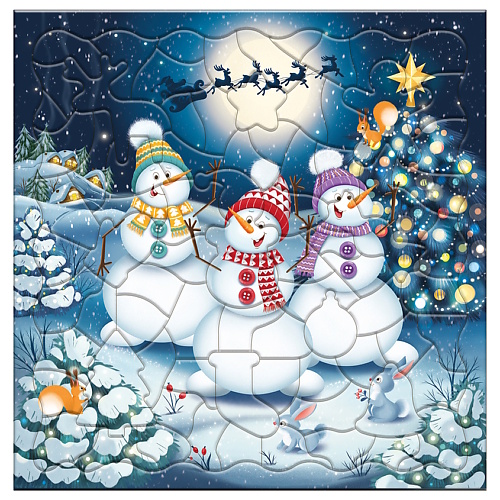 ГЕОДОМ Пазл фигурный на подложке Танцующие снеговики 1 плакат фигурный домик новогодняя игрушка 8х8 см