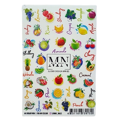 MIW NAILS Слайдеры для ногтей на любой фон Фрукты Ягоды овощи фрукты ягоды 36 карточек полезные карточки с рекомендациями для взрослых