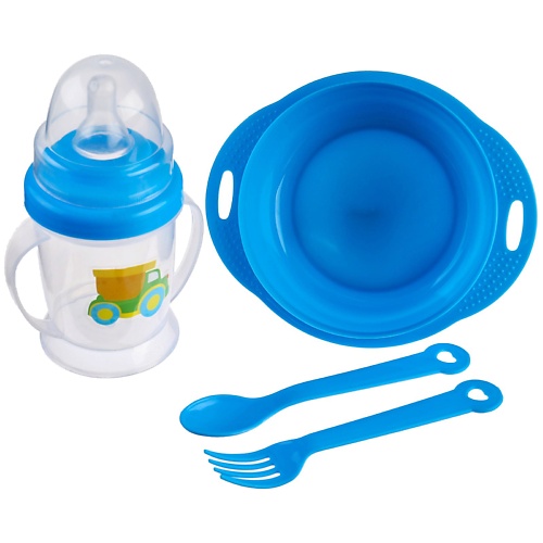 КРОШКА Я Набор детской посуды «Малыш», 4 предмета: тарелка, бутылочка, ложка, вилка, от 5 месяцев вилка для лимона из серебра