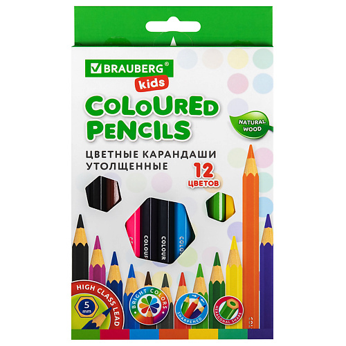 BRAUBERG Карандаши цветные утолщенные KIDS юнландия карандаши ные в гостях у букашек