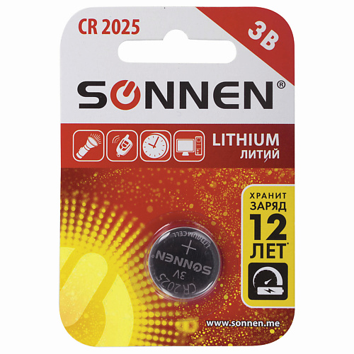 SONNEN Батарейка Lithium, CR2025 1.0 батарейка tdm electric cr2025 lithium литиевая блистер 5 шт sq1702 0028