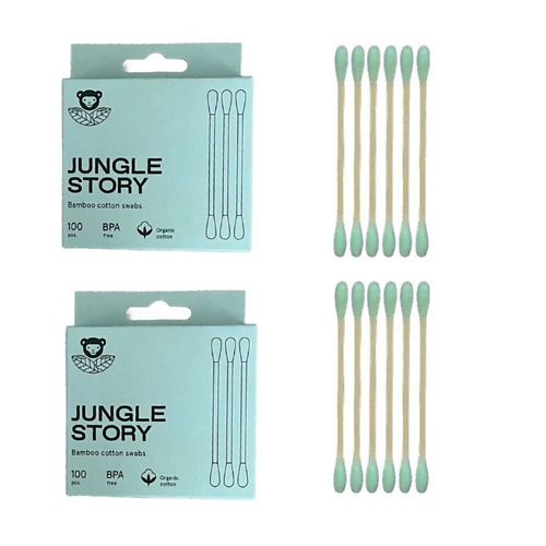 JUNGLE STORY Ватные палочки с зелёным ультра мягким хлопком 200 jungle story бамбуковые ватные палочки с органическим черным хлопком 400