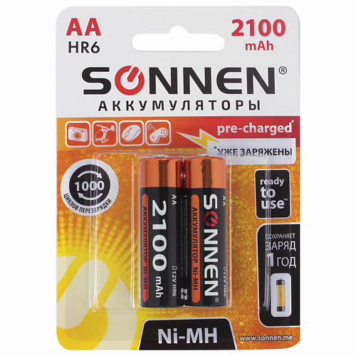 SONNEN Батарейки аккумуляторные, АА (HR6) Ni-Mh 2.0 gp batteries батарейки аккумуляторные gp ааа hr03 nimh мизинчиковые 4
