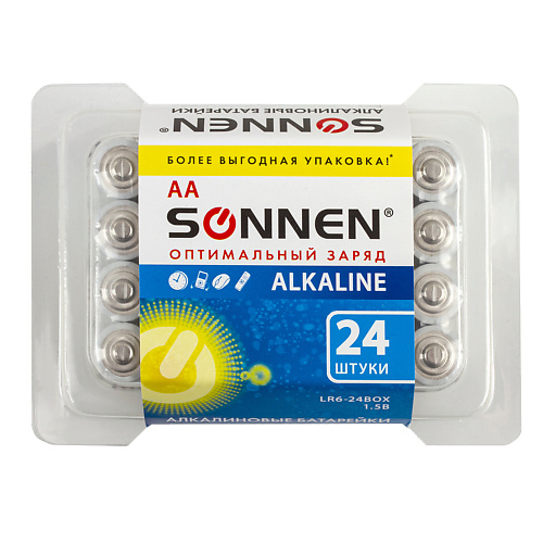 SONNEN Батарейки Alkaline, АА(LR6, 15А) пальчиковые 24.0 duracell optimum aa alkaline battery 16 pack up to 30 times longer and stronger performance future generation power and innovative packaging