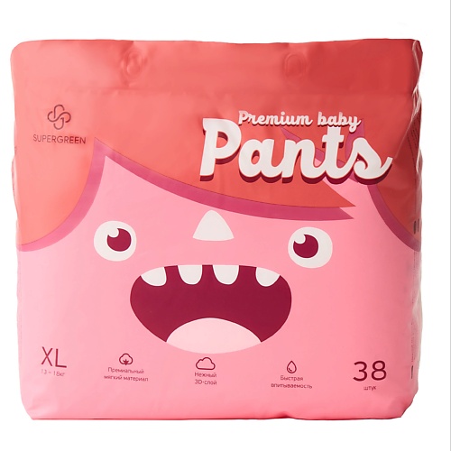 SUPERGREEN Подгузники-трусики Premium baby Pants размер XL ( вес 13-18 кг) 38 pikool подгузники трусики pikool premium m 8 13 кг 1