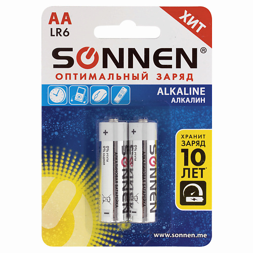SONNEN Батарейки Alkaline, АА (LR6, 15А) пальчиковые 2.0 пальчиковые раскраски с объемным контуром от 0 до 3 лет