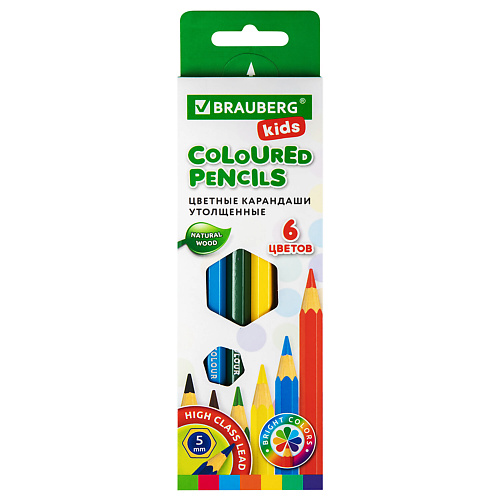 BRAUBERG Карандаши цветные утолщенные KIDS brauberg карандаши ные premium