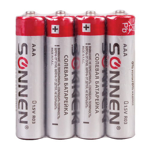 SONNEN Батарейки AAA (R03, 24А) мизинчиковые 4 старт батарейки алкалиновые lr03 ааа мизинчиковые 30