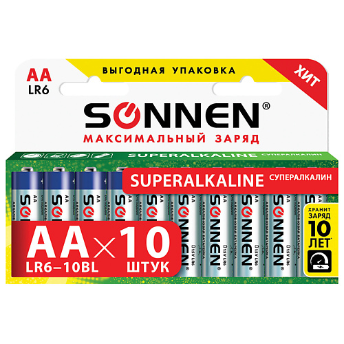 SONNEN Батарейки Super Alkaline, АА (LR6,15А) пальчиковые 10.0 батарейка panasonic d r20 alkaline power алкалиновая 1 5 в блистер 2 шт 5875