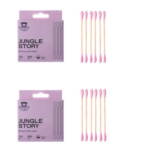 JUNGLE STORY Бамбуковые ватные палочки с органическим розовым хлопком 200.0 ватные палочки jungle story бамбуковые с хлопком черные 200 шт