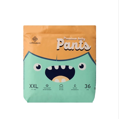 SUPERGREEN Подгузники-трусики Premium baby Pants размер XXL ( вес 16-20 кг) 36 supergreen прокладки ежедневные размер xs длина 16 см 40