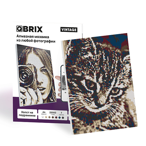 QBRIX Алмазная фото-мозаика на подрамнике VINTAGE А4, сборка картины по своей фотографии qbrix картонный 3d конструктор череп органайзер