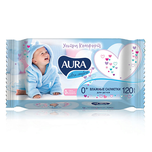 AURA Ultra Comfort Влажные салфетки детские с экстрактом алоэ и витамином Е 120 huggies влажные салфетки ultra comfort с алоэ 56