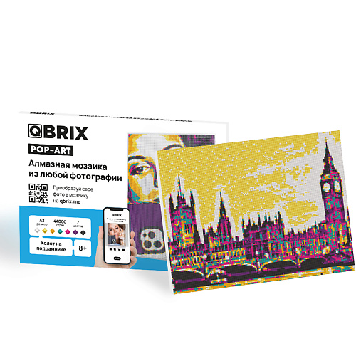 QBRIX Алмазная фото-мозаика на подрамнике POP-ART А3, сборка картины по своей фотографии открытка пленочное фото трамвай