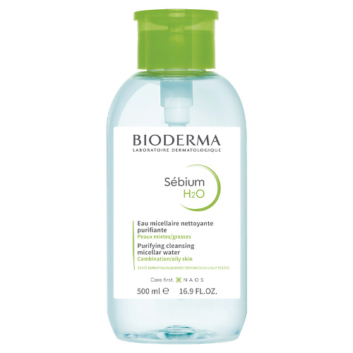 BIODERMA Мицеллярная вода очищающая для жирной и проблемной кожи лица с помпой Sebium 500.0 uriage очищающая мицеллярная вода для нормальной и сухой кожи лица и контура глаз 500 0