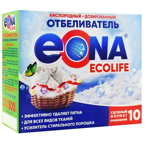 EONA Кислородный отбеливатель для всех видов тканей Ecolife 500 jundo eco oxy ultra пятновыводитель кислородный универсальный для одежды обуви и всех видов ткани 500