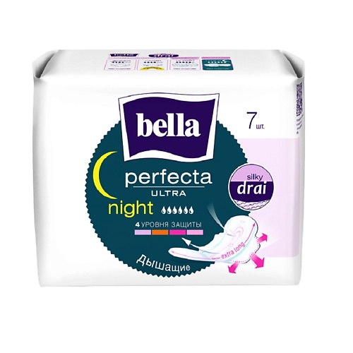 BELLA Прокладки ультратонкие Perfecta Ultra Night silky drai 1.0 sofy гигиенические прокладки hadaomoi ночные ультратонкие с крылышками 29 см 15 шт
