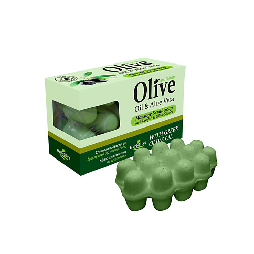 HERBOLIVE Массажное мыло для пилинга с алоэ вера против целлюлита 100 herbolive оливковое мыло с экстрактом граната 85