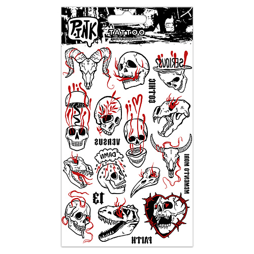 P.INK Наклейки-тату переводные Черепа Красные фотосетка 320 × 155 см с фотопечатью новогодние красные шары
