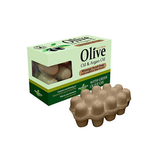 HERBOLIVE Массажное мыло для пилинга с маслом арганы против целлюлита 100 dalan мыло массажное и антицеллюлитное d olive 150