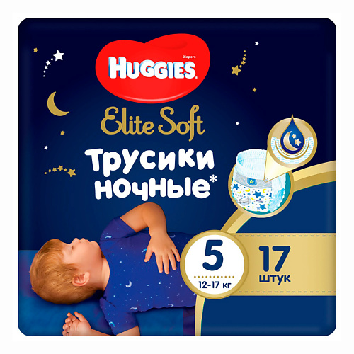 HUGGIES Подгузники трусики Elite Soft ночные 12-17 кг 17 huggies подгузники трусики elite soft ночные 6 11 кг 23