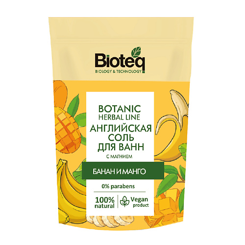 BIOTEQ Английская соль для ванн с бананом и манго 500 bioteq соль для ванн антицеллюлитная с апельсином и гуараной 500