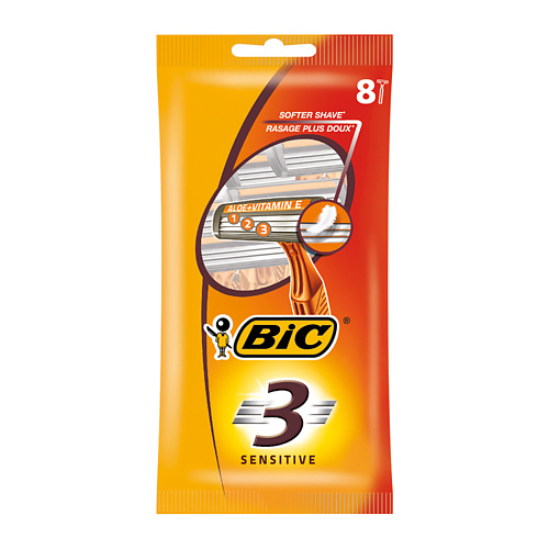 BIC Одноразовые бритвы мужские 3 лезвия 3 Sensitive 27 станки одноразовые для бритья джигит blue 3 5 шт