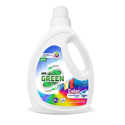 MR.GREEN Гель для стирки цветного белья Color Альпийские луга 1500 funs жидкость концентрированная для стирки белья с антибактериальным эффектом сменный блок 720 г