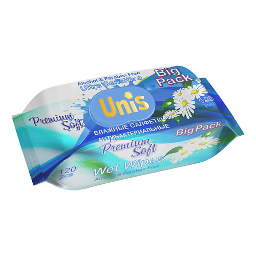 UNIS Влажные  Салфетки Универсальные для всей семьи с экстрактом ромашки. Антибактериальные Premium 120 асборн карточки стереокартинки для всей семьи