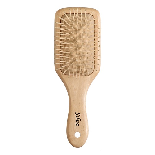 SILVA Щетка для волос на подушке деревянная квадратная с пластиковыми зубьями clarette щетка для волос массажная компакт с металлическими зубьями матовая