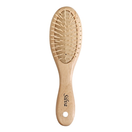 SILVA Щетка для волос на подушке деревянная компакт с пластиковыми зубьями michel mercier расческа для тонких волос деревянная