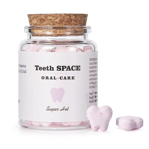 TEETHSPACE Зубная паста отбеливающая в таблетках Персик Мята Натуральная 100 teethspace натуральный зубной порошок в таблетках со вкусом персика зеленого чая и мяты 65
