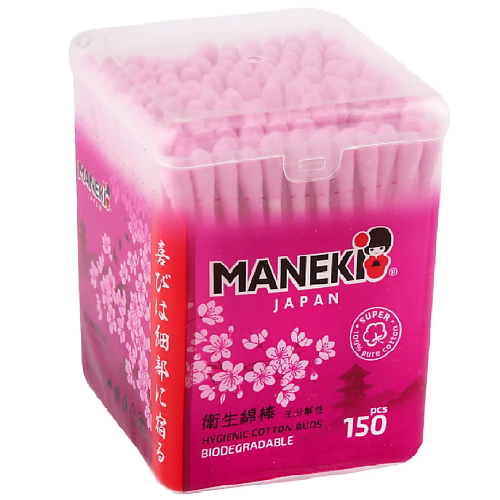 MANEKI Палочки ватные Sakura с розовым бумажные с розовым стиком 150 maneki диски ватные с пресс линией dual 120
